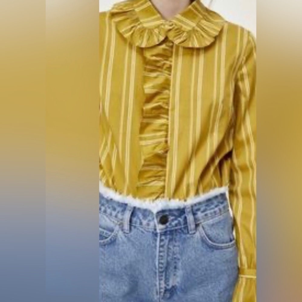 Yellow Striped Blouse with Ruffle Detail - Picture 2 of 12